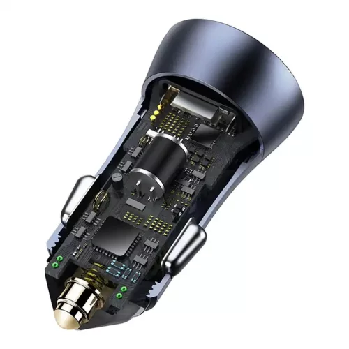 Baseus Golden Contactor Pro autós töltő, USB + USB-C, QC4.0 +, PD, SCP, 40 W (szürke) + USB-USB-C kábel, 1 m (fekete)