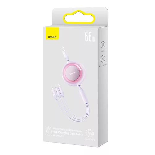 Baseus Bright Mirror 3, 3 az 1-ben Mikro USB / Lightning / USB-C kábel, 66W / 2A, 1,1 m (lila)