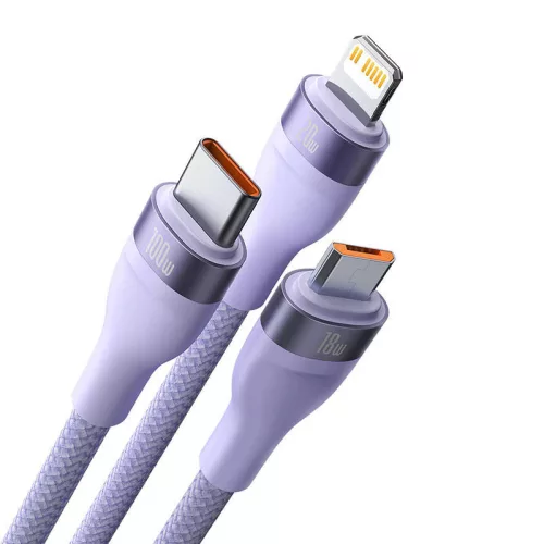 Baseus Flash Series 2, 3 az 1-ben USB kábel, USB-C / Micro-USB / Lightning, 100W, 1.5m (lila)
