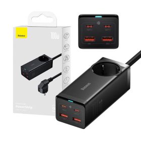   Baseus GaN3 Pro Töltő / elosztó, 2xUSB + 2xUSB-C + AC, 100W (fekete)