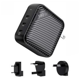   INVZI GanHub 3x USB-C hálózati töltő, 140W, EU/UK/AU/US (fekete)