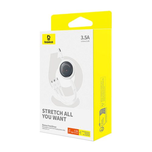 Gyors töltőkábel 3in1 Baseus Free2Draw, USB micro USB+USB-C+Lightning, 3.5A, 1.1m (fehér)