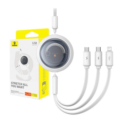 Gyors töltőkábel 3in1 Baseus Free2Draw, USB micro USB+USB-C+Lightning, 3.5A, 1.1m (fehér)