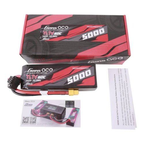 Gens ace G-Tech 5000mAh 11.1V 60C 3S1P Short-Size Lipo akkumulátor XT60 csatlakozóval