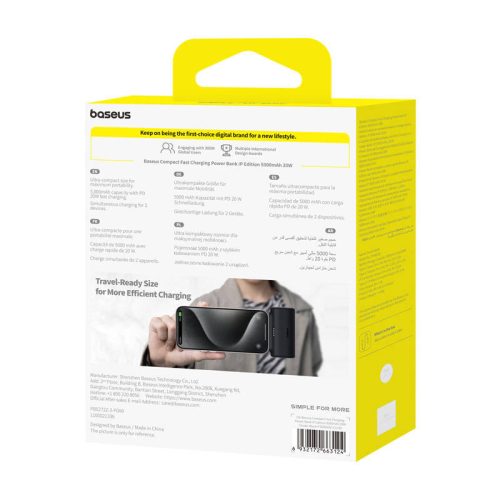 Baseus Compact powerbank, 5000mAh, 20W (fekete)