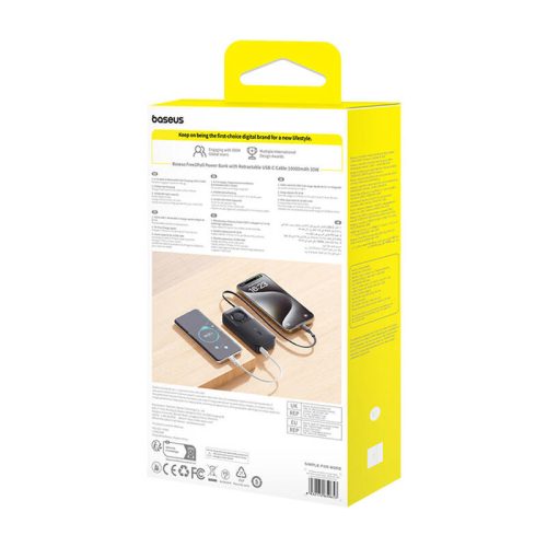 Baseus Free2Pull powerbank kábellel, 10000mAh, 30W (fekete)