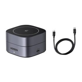   UGREEN W256 2 az 1-ben Qi induktív iPhone/AirPods töltő, 20W + USB-C-USB-C kábel, 1m (fekete)