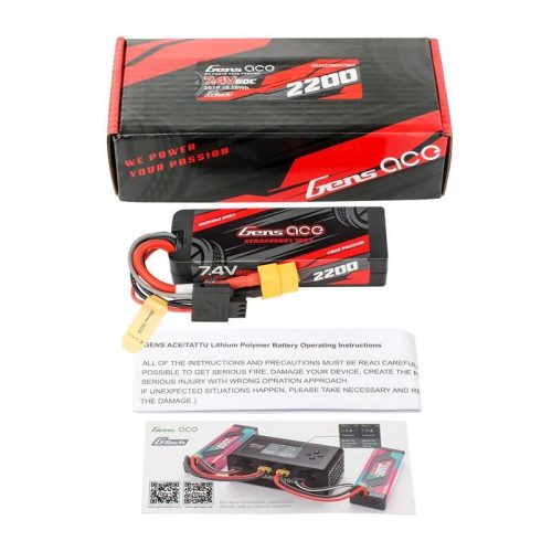 Gens ace G-Tech 2200mAh 7.4V 2S1P 60C GRP-76 Hardcase Lipo akkumulátor XT60 csatlakozóval