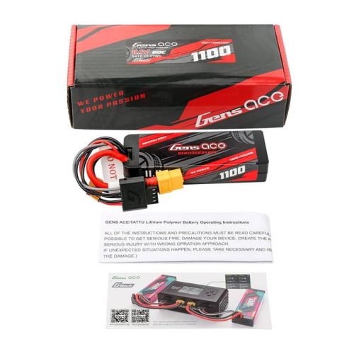 Gens ace G-Tech 1100mAh 11.1V 3S1P 60C GRP-76 Hardcase Lipo akkumulátor XT60 csatlakozóval