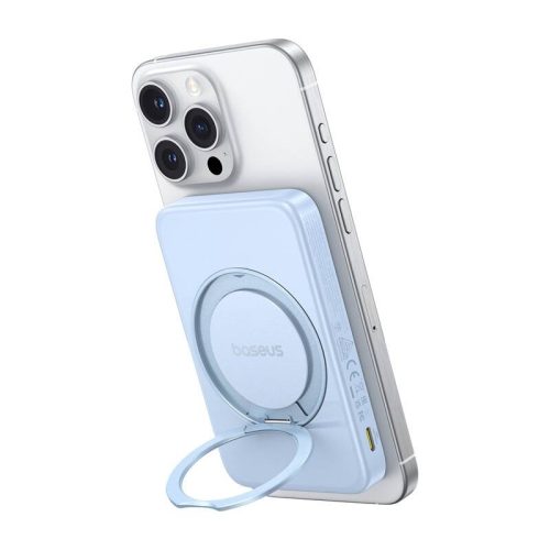 Baseus PicoGo mágneses powerbank állvánnyal, Qi2, 5000mAh, 20W (kék)