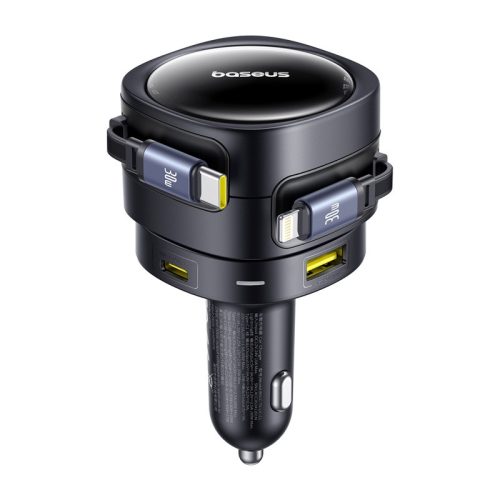 Baseus Enjoyment Max autós töltő USB-C + villámkábellel és USB-A + USB-C portokkal 90W Fekete