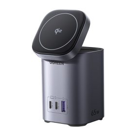   UGREEN X555 2 az 1-ben asztali gyorstöltő, USB + 2x USB-C, 65 W, GaN