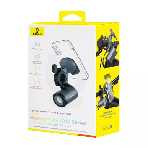 Baseus PrimeTrip 2 az 1-ben kerékpártartó, telefontartó + zseblámpa (fekete)