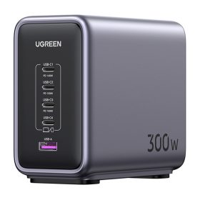   UGREEN CD333 Nexode hálózati töltő, USB + 4x USB-C, GaN, 300W + 240W USB-C kábel (fekete)