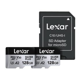   2 db Lexar High-Performance Silver Plus microSDXC 2x128GB memóriakártya + adapter