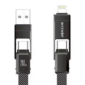   BlitzWolf BW-HDC7 4 az 1-ben USB-C+USB+Lightning kábel, 240W, 1.2m (fekete)