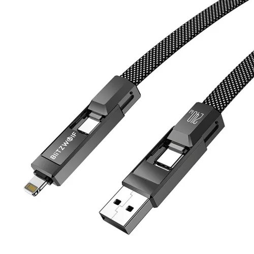 BlitzWolf BW-HDC7 4 az 1-ben USB-C+USB+Lightning kábel, 240W, 1.2m (fekete)