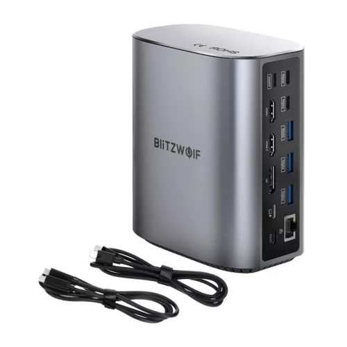BlitzWolf BW-TH15 17 az 1-ben dokkolóállomás 2xHD+DP+4xC+3xUSB 3.0+USB 3.1+C 3.2+C PD+RJ45+micro SD+SD+3.5mm audio