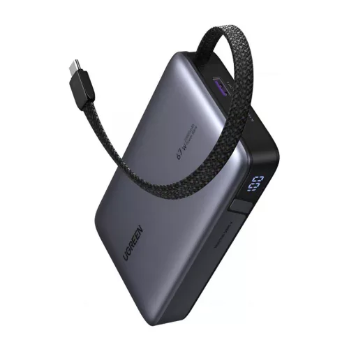 Ugreen PB550 20000mAh Power Bank USB + USB-C, 67W, beépített kábel (szürke)