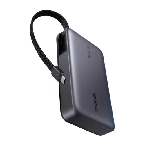 Ugreen PB550 20000mAh Power Bank USB + USB-C, 67W, beépített kábel (szürke)