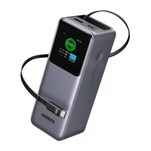 Ugreen PB726 20000 mAh-s power bank USB + USB-C, 165 W, beépített kábellel (szürke)